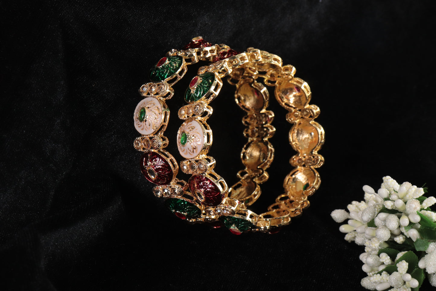 Antique Finish Gold Kada with Meenakari Work