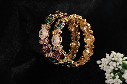 Antique Finish Gold Kada with Meenakari Work