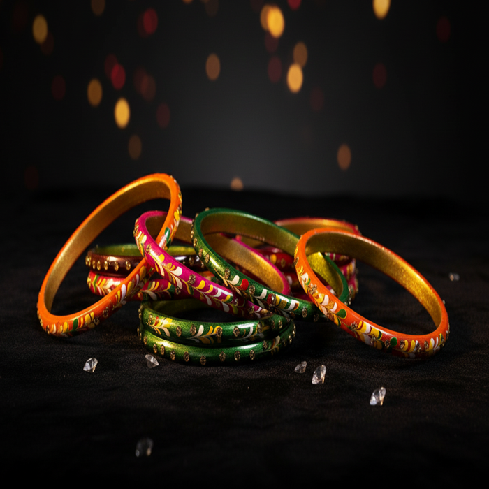 Traditional Gujarati Hand-Painted Bangles-( Multi Color )