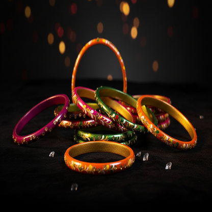Traditional Gujarati Hand-Painted Bangles-( Multi Color )