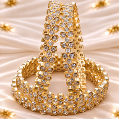 Gold Plated Designer Bangles Set With Crystal Stones - Set Of 4