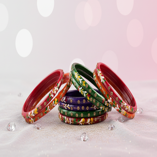 Traditional Gujarati Hand-Painted Bangles-( Multi Color )
