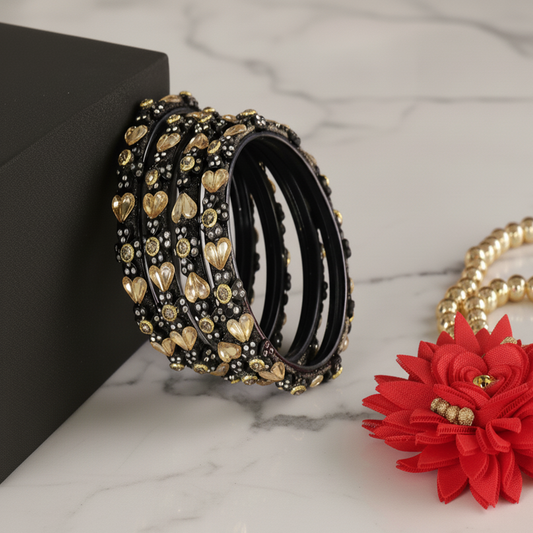 Black & Gold Heart Kada Set