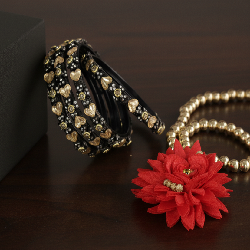 Black & Gold Heart Kada Set