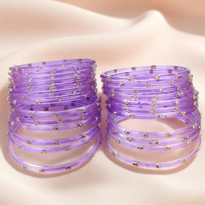 Traditional Lavender Stone Gold Bangles Set Glossy Finish with Golden Stone Work | Stylish &  Wear (Pack of 24)