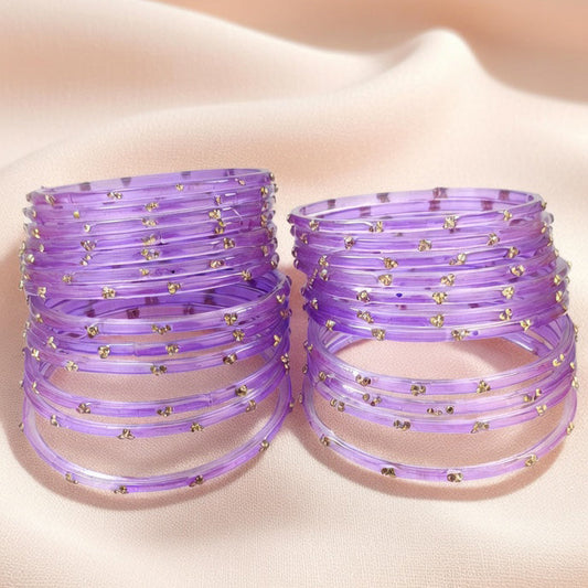Traditional Lavender Stone Gold Bangles Set Glossy Finish with Golden Stone Work | Stylish &  Wear (Pack of 24)