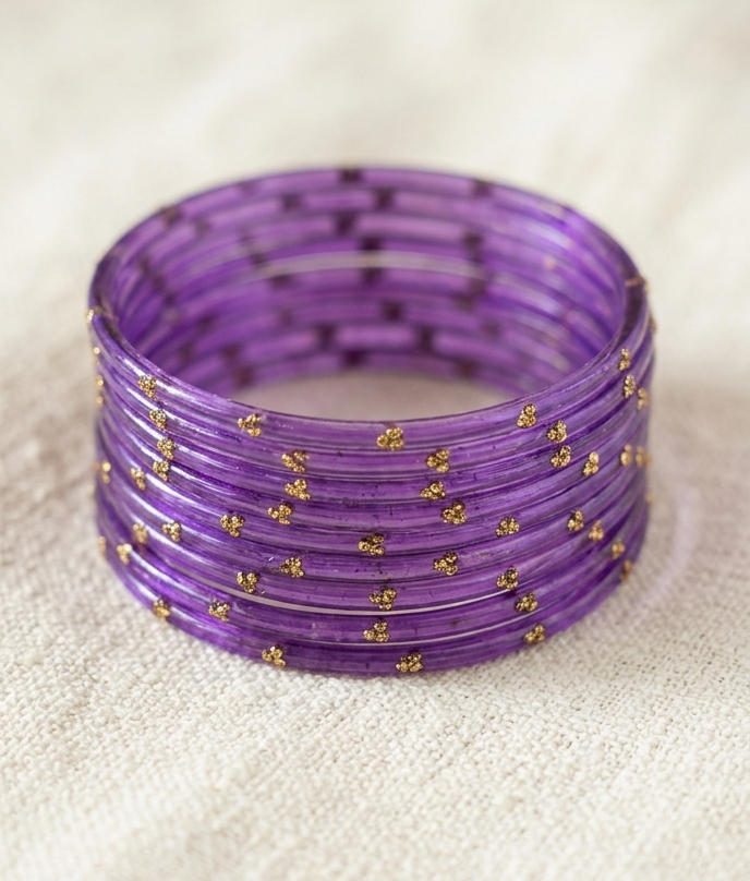 Traditional Lavender Stone Gold Bangles Set Glossy Finish with Golden Stone Work | Stylish &  Wear (Pack of 24)