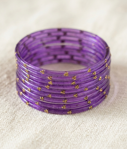 Traditional Lavender Stone Gold Bangles Set Glossy Finish with Golden Stone Work | Stylish &  Wear (Pack of 24)