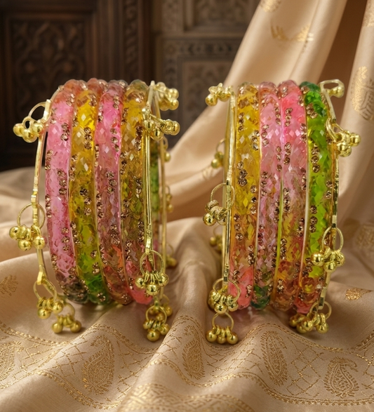 Premium Crystal Glass Kada Bangles Set  Traditional Ethnic Fashion Jewelry - Set Of 12