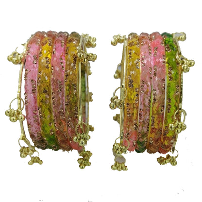 Premium Crystal Glass Kada Bangles Set  Traditional Ethnic Fashion Jewelry - Set Of 12