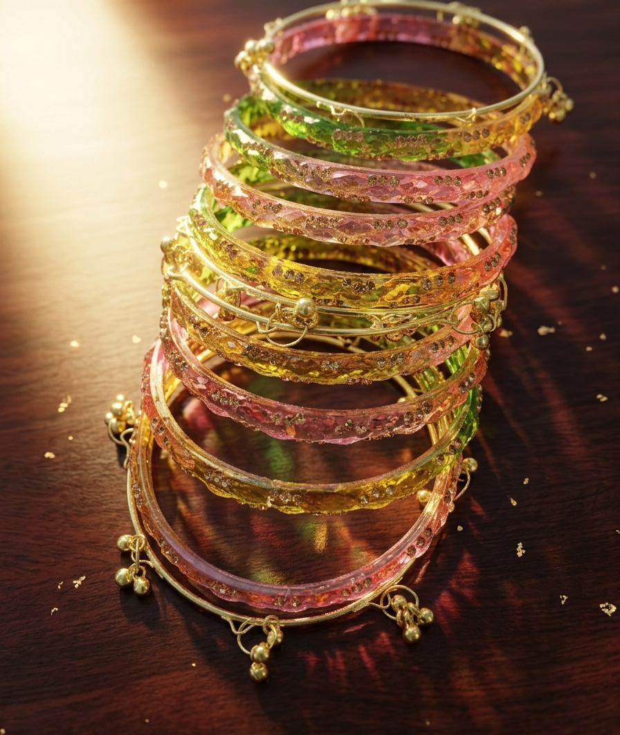 Premium Crystal Glass Kada Bangles Set  Traditional Ethnic Fashion Jewelry - Set Of 12