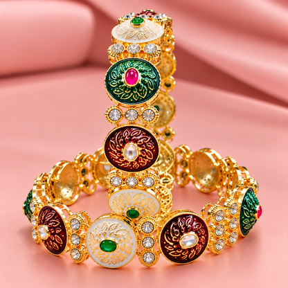 Premium Gold Plated Designer Kada Bangles Set with Multicolor Design - Set Of 2