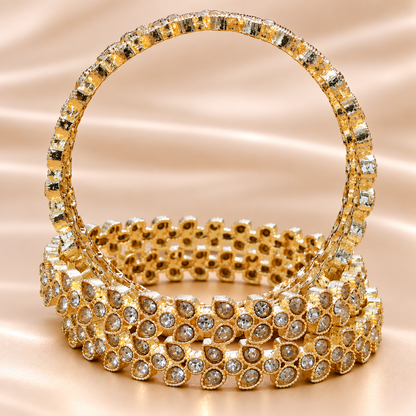 Gold Plated Designer Bangles Set With Crystal Stones - Set Of 4