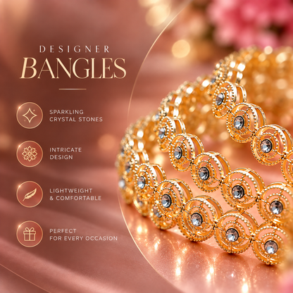 Premium Gold Plated With Sparkling Crystal Stones Bangles Set -Set Of 4