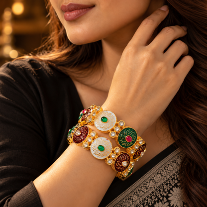 Premium Gold Plated Designer Kada Bangles Set with Multicolor Design - Set Of 2
