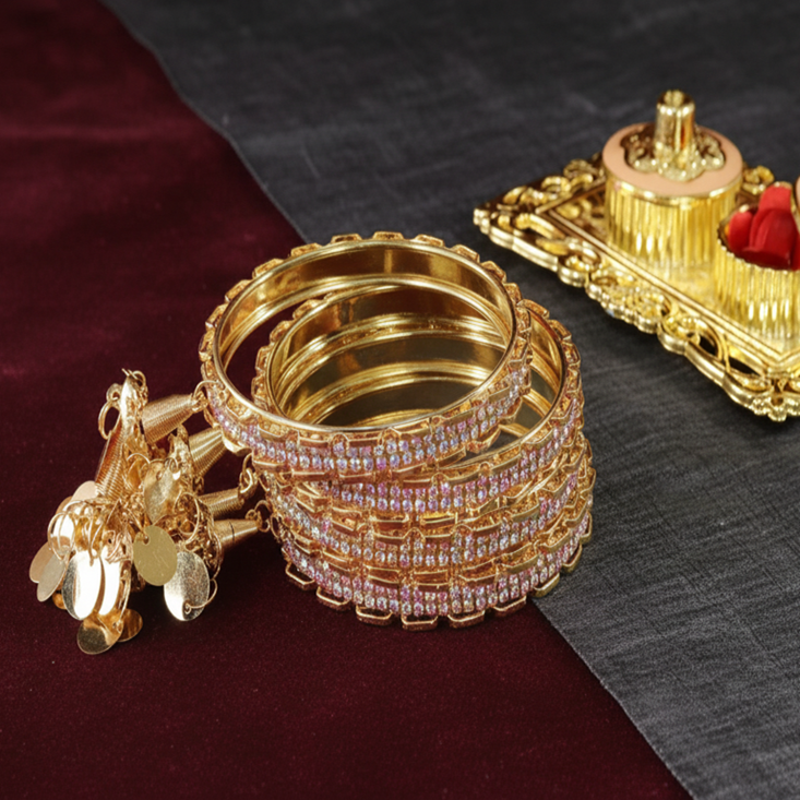 Royal Gold Latkan Bangles with Sparkling Stones