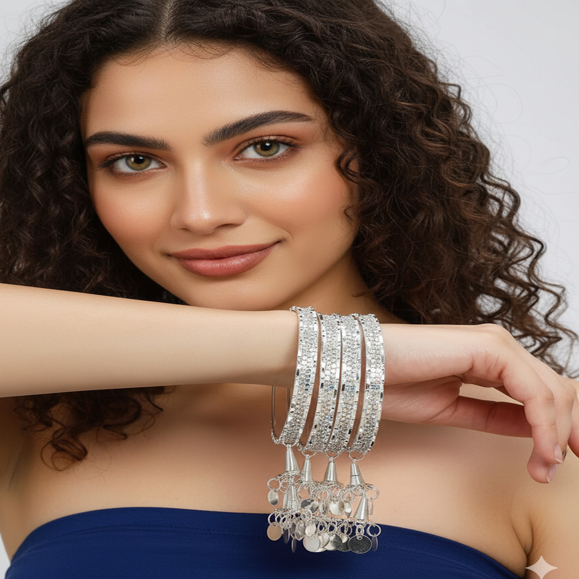Luxury Silver Bangles with Stylish Latkan Danglers