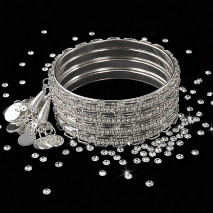 Luxury Silver Bangles with Stylish Latkan Danglers