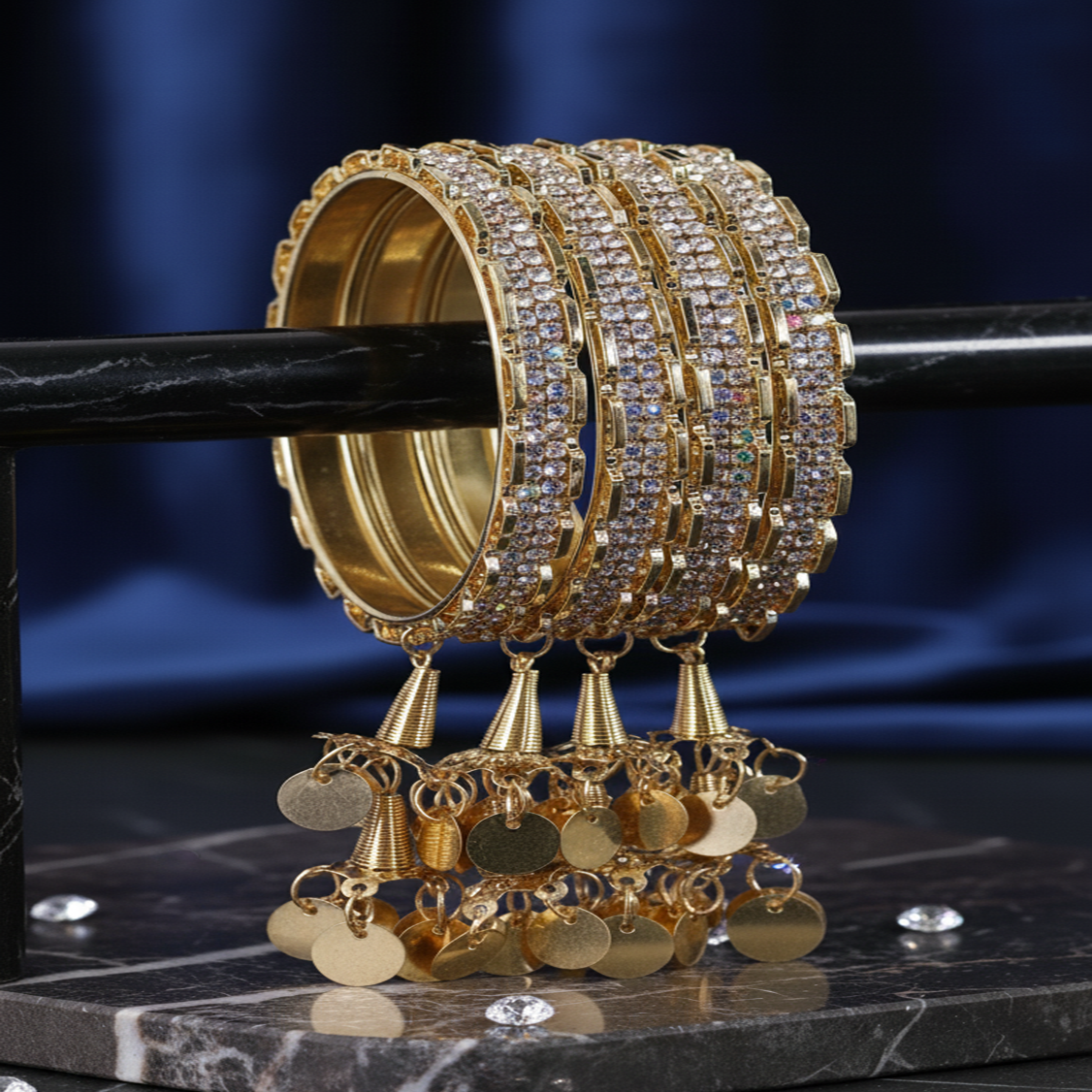 Royal Gold Latkan Bangles with Sparkling Stones