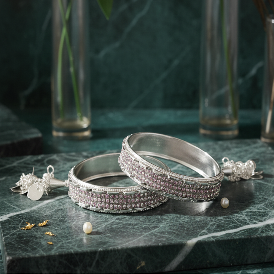 Elegant Silver Spark Latkan Kada