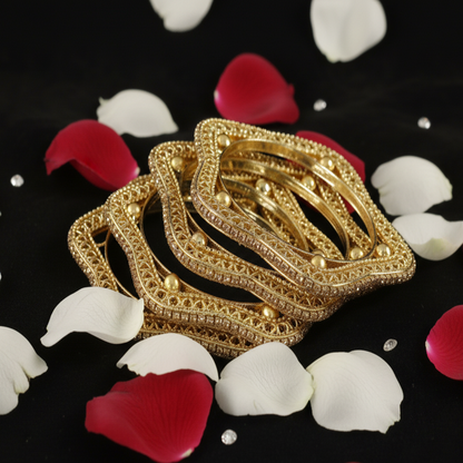 Premium Gold Star Kada Set – Designer Wavy Bangles with Star Detailing