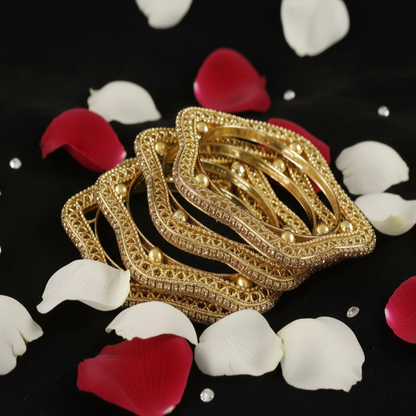 Premium Gold Star Kada Set – Designer Wavy Bangles with Star Detailing
