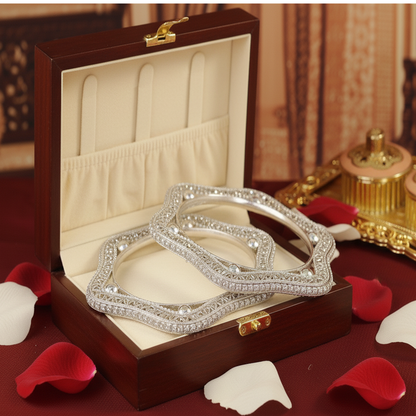 Elegant Silver Star Kada – Designer Wavy Bangle with Intricate Detailing & Glossy Finish