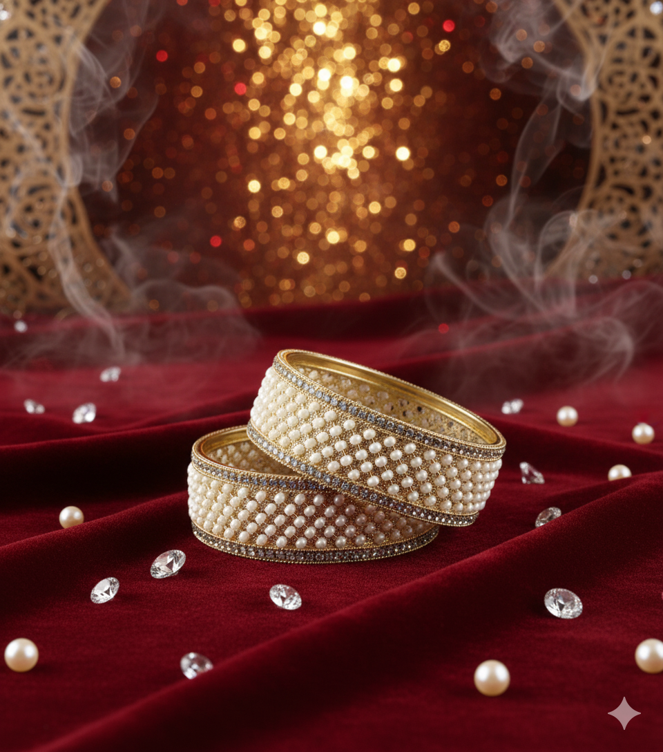 Regal Pearl & Gold Bridal Bangles – Timeless Elegance