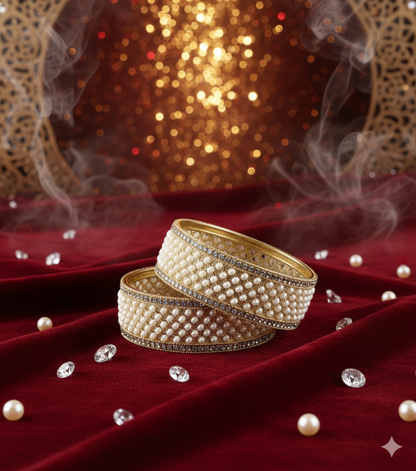 Regal Pearl & Gold Bridal Bangles – Timeless Elegance