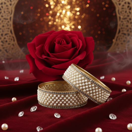 Regal Pearl & Gold Bridal Bangles – Timeless Elegance