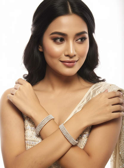 Zircon Net Silver Bangles – Elegant Crystal Studded Kada with Shimmering Finish