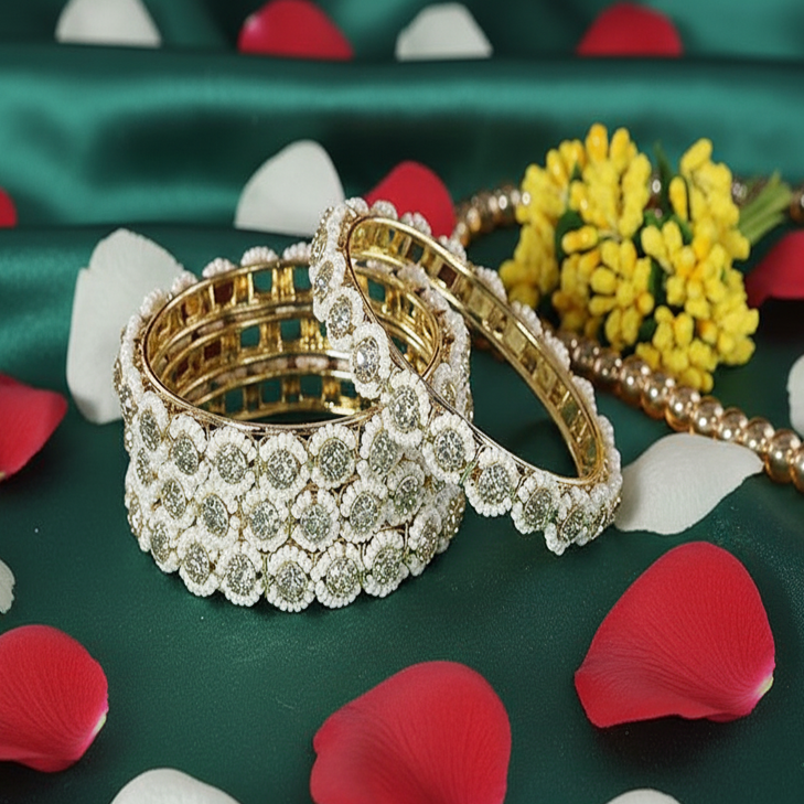 Royal Pearl Stone Gold Kada