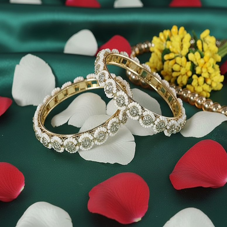 Royal Pearl Stone Gold Kada