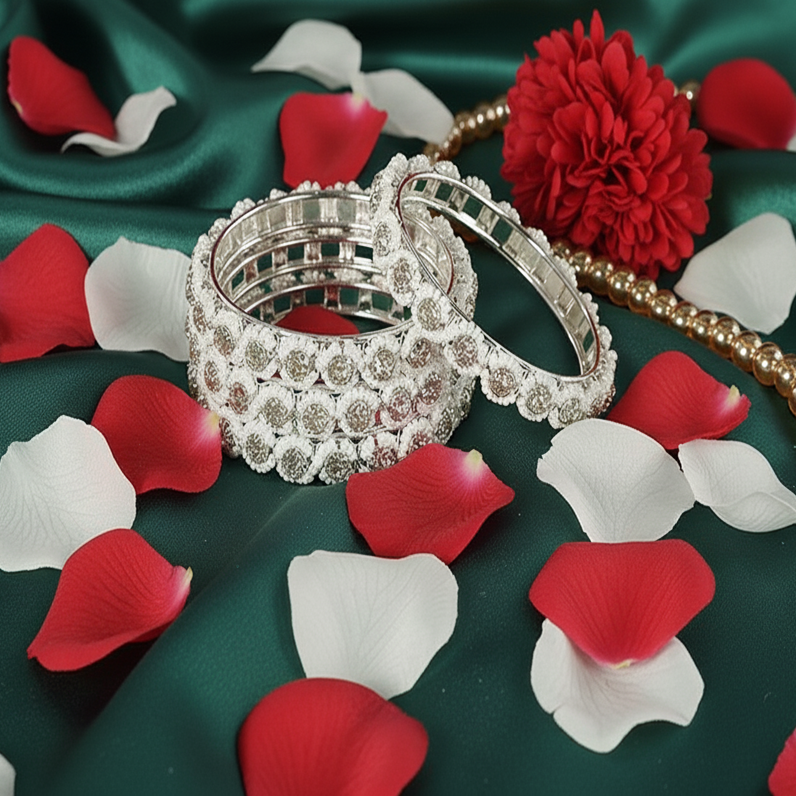 Radiant Silver Pearl Stone Kada