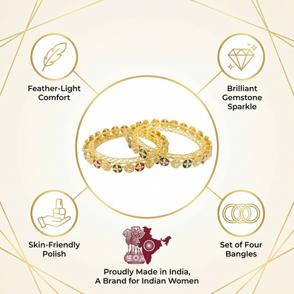 Traditional Gold Plated Metal with Red Zircon GemStone Bangles Set Premium Rajwadi Kangan Se