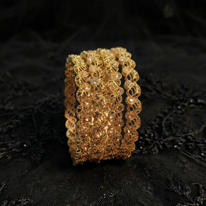 Gold Plated Kada Set Studded With Zircon Stone - Set Of 2