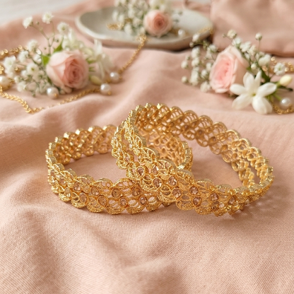 Gold Plated Kada Set Studded With Zircon Stone - Set Of 2