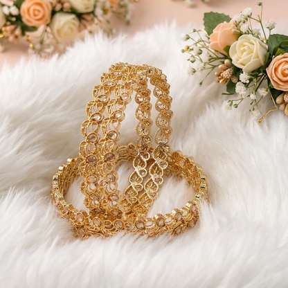 Gold Plated Kada Set Studded With Zircon Stone - Set Of 2