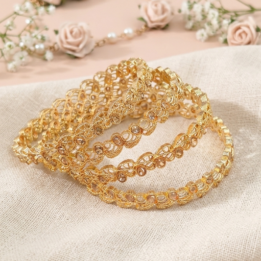 Gold Plated Kada Set Studded With Zircon Stone - Set Of 2