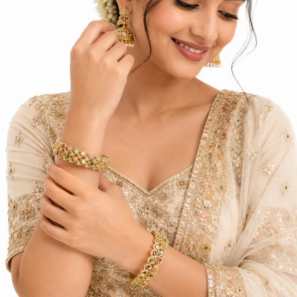 Gold Plated Zircon Stone Studded Kada Set - Set Of 2
