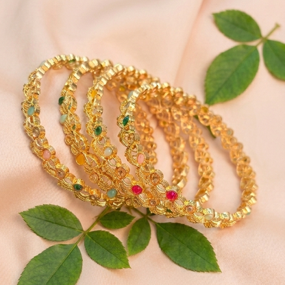 Gold Plated Zircon Stone Studded Kada Set - Set Of 2
