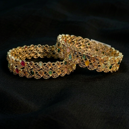 Gold Plated Zircon Stone Studded Kada Set - Set Of 2