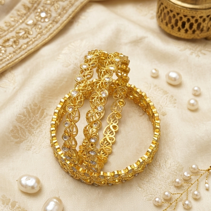 Gold Plated Kada Set Studded With Zircon Stone - Set Of 2