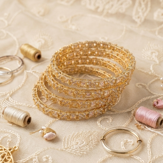 Gold Plated Kada Set With Zircon Stone Work - Set Of 2