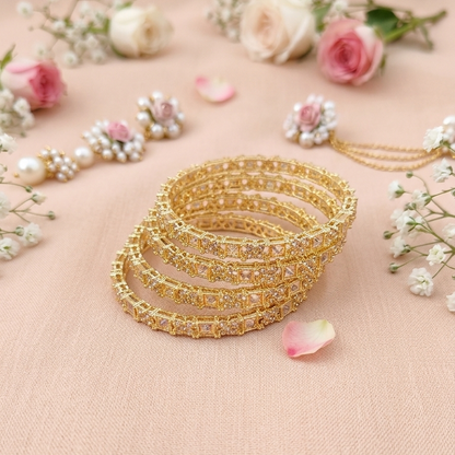 Gold Plated Kada Set With Zircon Stone Work - Set Of 2