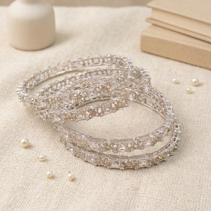 Silver Plated Kada Set With Zircon Stone Work - Set Of 2