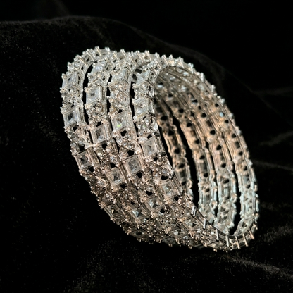 Silver Plated Kada Set With Zircon Stone Work - Set Of 2
