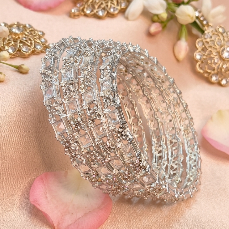 Silver Plated Kada Set With Zircon Stone Work - Set Of 2