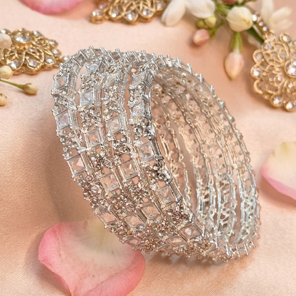 Silver Plated Kada Set With Zircon Stone Work - Set Of 2