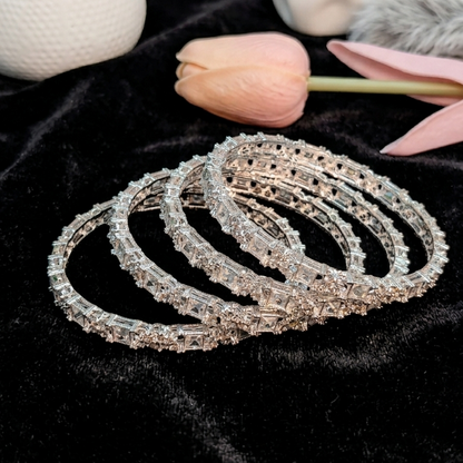 Silver Plated Kada Set With Zircon Stone Work - Set Of 2